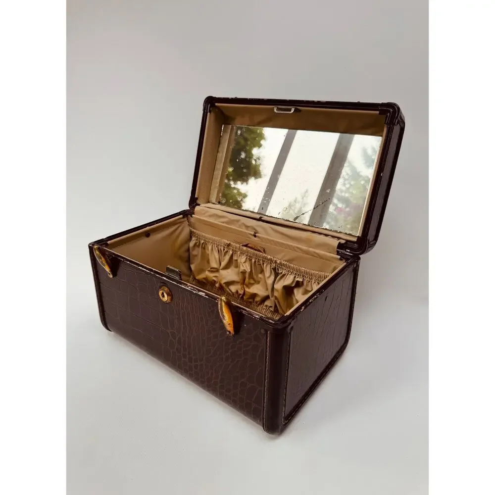 Vintage Samsonite Faux Alligator Train Case Vanity Luggage Shwayder Bros